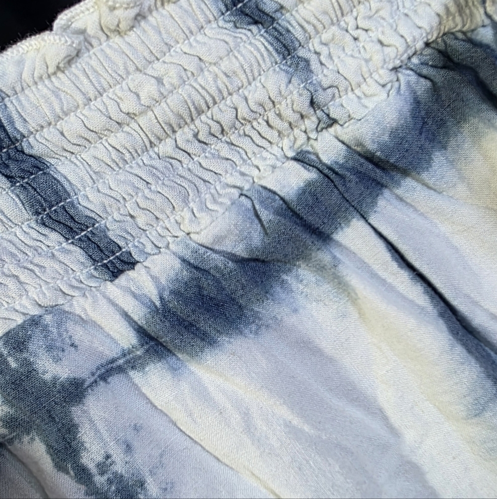 Pilcro Anthropologie Blue Tie Dye Skirt Boho Smocked Tassel Ruffle XL - Picture 4 of 8